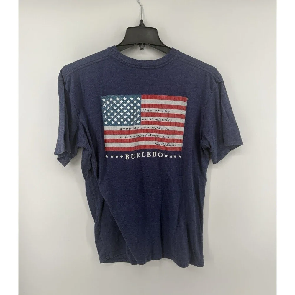 Burlebo Men’s Blue Flag Pocket Tee Shirt Ronald Reagan Quote Size Large